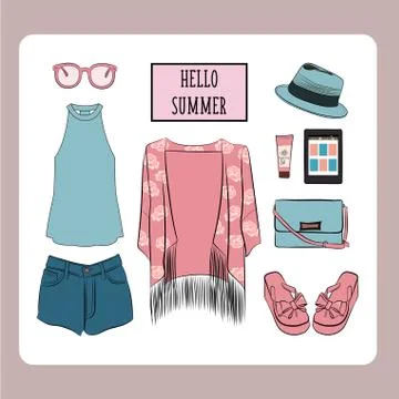 Summer outfit vector set. Stock Illustration