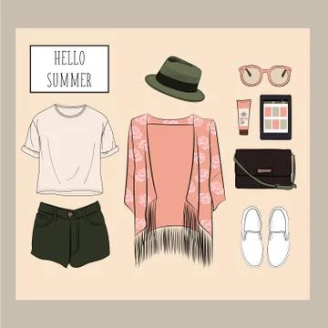 Summer outfit vector set. Stock Illustration
