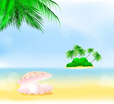 Summer palm beach Stock Illustration