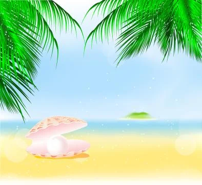 Summer palm beach Stock Illustration