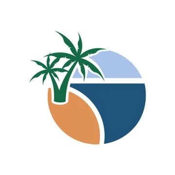 Summer Palm Beach View Vector Illustration Graphic Design Stock Illustration