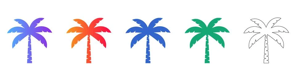 Summer Palm Tree Icon Set Illustration