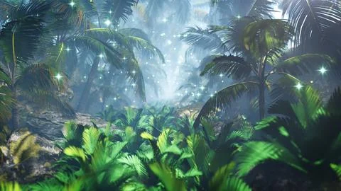 Summer Palm Tree In The Jungle Stock Illustration