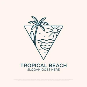 Summer palm tree logo line art simple vector minimalist illustration templa.. Stock Illustration