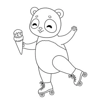 Summer panda on rollers with ice cream coloring Stock Illustration