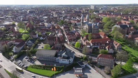 Summer panorama of Viborg, Midtjylland, Denmark. Aerial skyline view of the old  Stock Footage 318980640