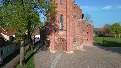 Summer panorama of Viborg, Midtjylland, Denmark. Aerial skyline view of the old  Stock Footage 318980704