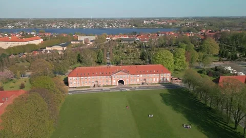 Summer panorama of Viborg, Midtjylland, Denmark. Aerial skyline view of the old  Video stock 318980749