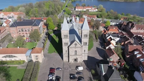 Summer panorama of Viborg, Midtjylland, Denmark. Aerial skyline view of the old  Video stock 319906474