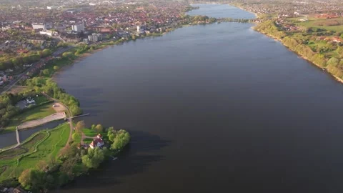 Summer panorama of Viborg, Midtjylland, Denmark. Aerial skyline view of the old  Stock Footage 319906639