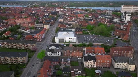 Summer panorama of Viborg, Midtjylland, Denmark. Aerial skyline view of the old  Stock Footage 320305173