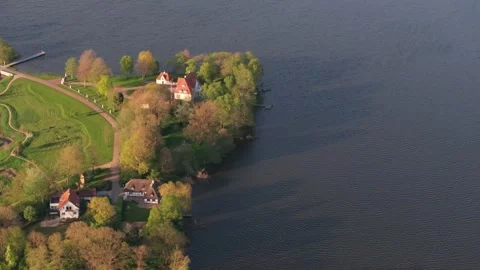 Summer panorama of Viborg, Midtjylland, Denmark. Aerial skyline view of the old  Stock Footage 320307032