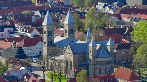 Summer panorama of Viborg, Midtjylland, Denmark. Aerial skyline view of the old  Stock Footage 320307044