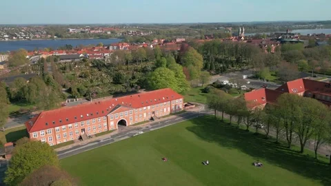 Summer panorama of Viborg, Midtjylland, Denmark. Aerial skyline view of the old  Stock Footage 320307046