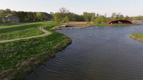 Summer panorama of Viborg, Midtjylland, Denmark. Aerial skyline view of the old  Stock Footage 320307211