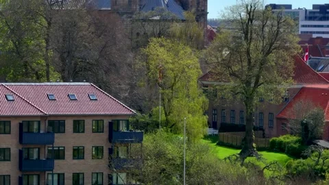 Summer panorama of Viborg, Midtjylland, Denmark. Aerial skyline view of the old  Stock Footage 320307217