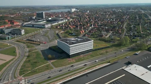 Summer panorama of Viborg, Midtjylland, Denmark. Aerial skyline view of the old  Stock Footage 320307374