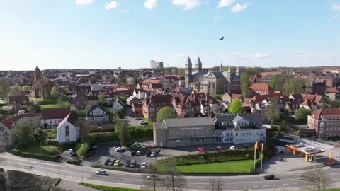 Summer panorama of Viborg, Midtjylland, Denmark. Aerial skyline view of the old  Stock Footage 320639174
