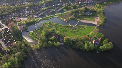 Summer panorama of Viborg, Midtjylland, Denmark. Aerial skyline view of the old  Stock Footage 320639295