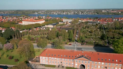 Summer panorama of Viborg, Midtjylland, Denmark. Aerial skyline view of the old  Stock Footage 320639301