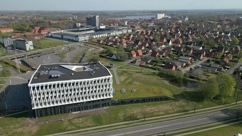Summer panorama of Viborg, Midtjylland, Denmark. Aerial skyline view of the old  Stock Footage 320639317