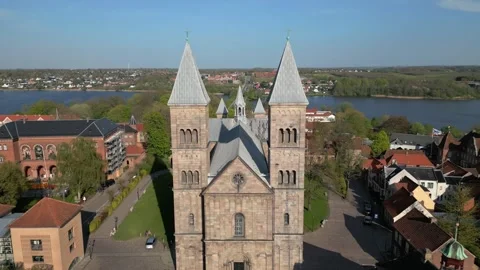 Summer panorama of Viborg, Midtjylland, Denmark. Aerial skyline view of the old  Stock Footage 320639370