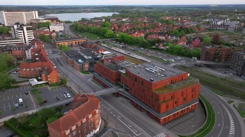 Summer panorama of Viborg, Midtjylland, Denmark. Aerial skyline view of the old  Stock Footage 320639747
