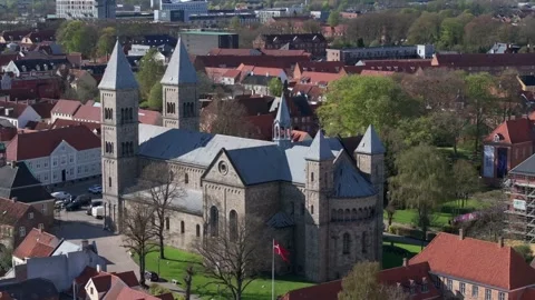 Summer panorama of Viborg, Midtjylland, Denmark. Aerial skyline view of the old  Stock Footage 320639815