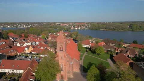 Summer panorama of Viborg, Midtjylland, Denmark. Aerial skyline view of the old  Stock Footage 320639830