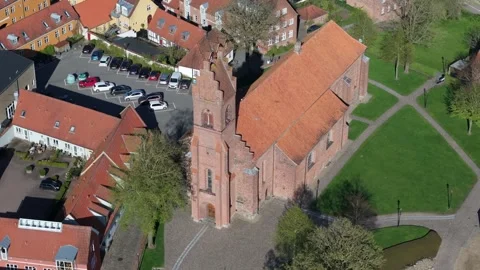 Summer panorama of Viborg, Midtjylland, Denmark. Aerial skyline view of the old  Stock Footage 320971488