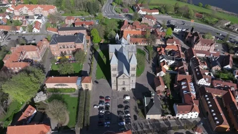 Summer panorama of Viborg, Midtjylland, Denmark. Aerial skyline view of the old  Stock Footage 320971551