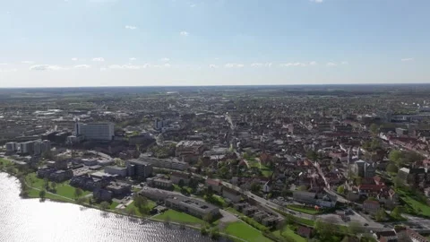 Summer panorama of Viborg, Midtjylland, Denmark. Aerial skyline view of the old  Stock Footage 320971607