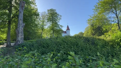 Summer panorama of Viborg, Midtjylland, Denmark. Aerial skyline view of the old  Stock Footage 321025897