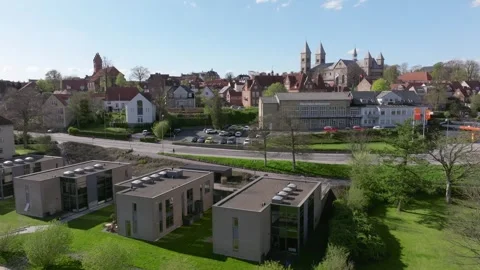 Summer panorama of Viborg, Midtjylland, Denmark. Aerial skyline view of the old  Stock Footage 321025979