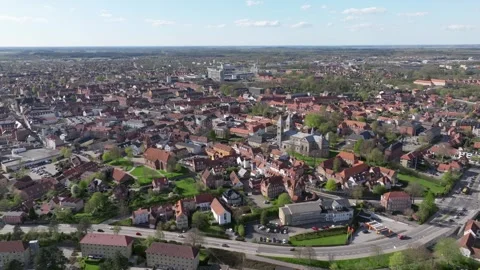 Summer panorama of Viborg, Midtjylland, Denmark. Aerial skyline view of the old  Stock Footage 321025990