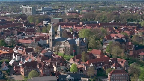 Summer panorama of Viborg, Midtjylland, Denmark. Aerial skyline view of the old  Stock Footage 321026009