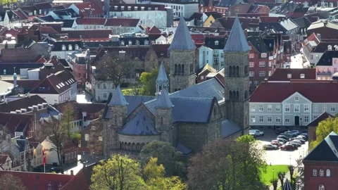 Summer panorama of Viborg, Midtjylland, Denmark. Aerial skyline view of the old  Video stock 321157178