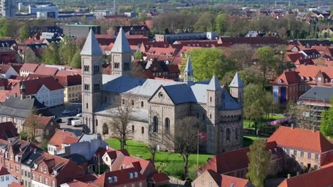 Summer panorama of Viborg, Midtjylland, Denmark. Aerial skyline view of the old  Stock Footage 321157212