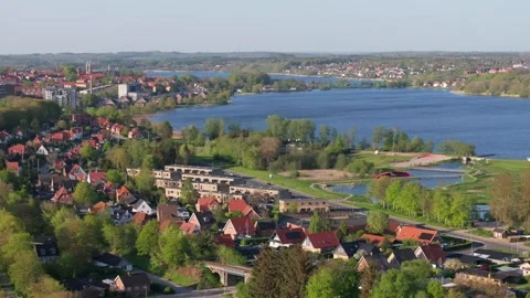 Summer panorama of Viborg, Midtjylland, Denmark. Aerial skyline view of the old  Stock Footage 321157213