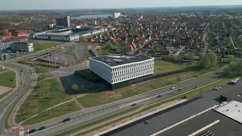 Summer panorama of Viborg, Midtjylland, Denmark. Aerial skyline view of the old  Stock Footage 321157344