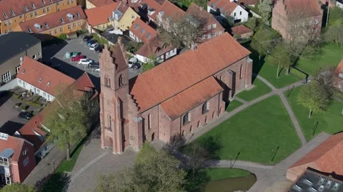 Summer panorama of Viborg, Midtjylland, Denmark. Aerial skyline view of the old  Stock Footage 321157482
