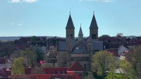 Summer panorama of Viborg, Midtjylland, Denmark. Aerial skyline view of the old  Stock Footage 321157484