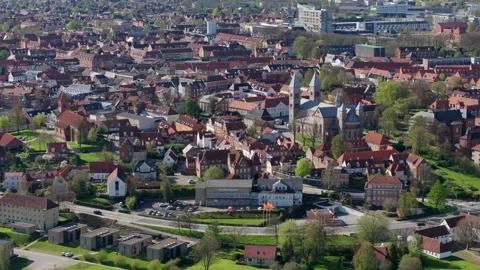 Summer panorama of Viborg, Midtjylland, Denmark. Aerial skyline view of the old  Stock Footage 321361233