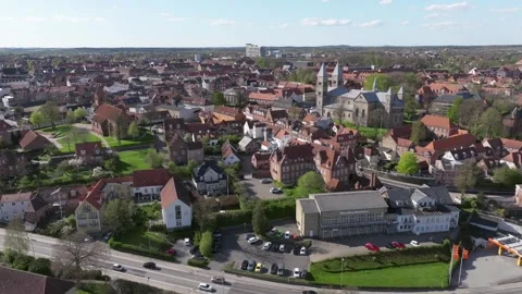Summer panorama of Viborg, Midtjylland, Denmark. Aerial skyline view of the old  Stock Footage 321361243