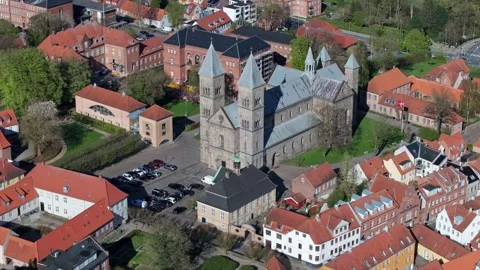Summer panorama of Viborg, Midtjylland, Denmark. Aerial skyline view of the old  Stock Footage 321361355