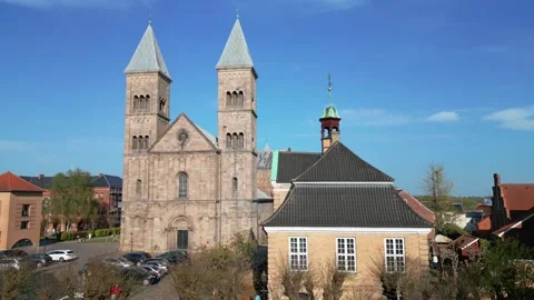 Summer panorama of Viborg, Midtjylland, Denmark. Aerial skyline view of the old  Stock Footage 321361437