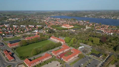 Summer panorama of Viborg, Midtjylland, Denmark. Aerial skyline view of the old  Stock Footage 321361491