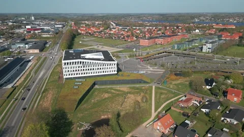 Summer panorama of Viborg, Midtjylland, Denmark. Aerial skyline view of the old  Stock Footage 321361692