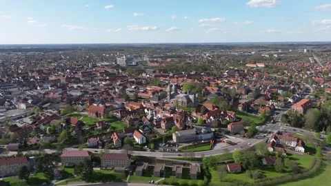 Summer panorama of Viborg, Midtjylland, Denmark. Aerial skyline view of the old  Stock Footage 321541832