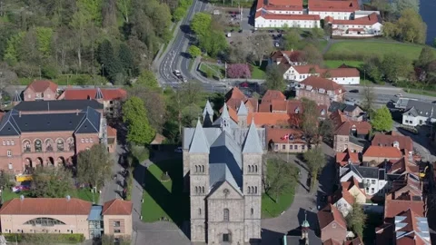 Summer panorama of Viborg, Midtjylland, Denmark. Aerial skyline view of the old  Stock Footage 321541855